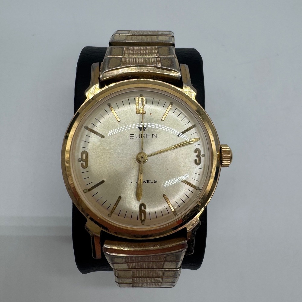 Vintage Buren 17 Jewels Gold Tone Manual Wind Watch for Parts Repair Speidel